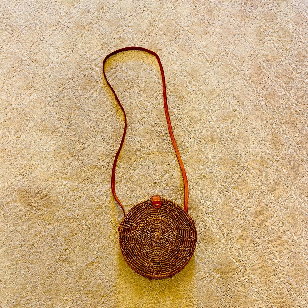 Woven rattan crossbody bag